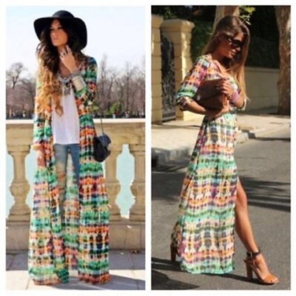 Tie-dye long beach dress